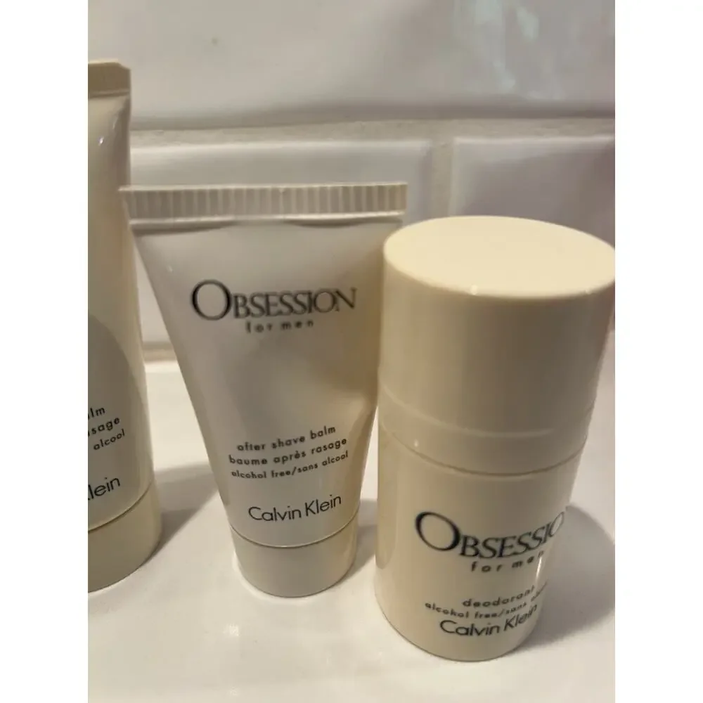 Calvin Klein OBSESSION MEN Travel SET of 4 Deodorant After Shave Balm Shampoo